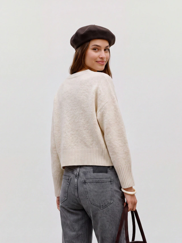 TOPSHOP Rundhalspullover »TSDAISY LS KNITTED JUMPER KNT NOOS« Materialmix, kürzer geschnitten