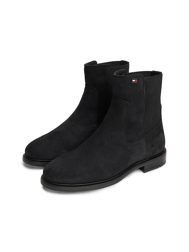 Tommy Hilfiger Chelseaboots »ENAMEL FLAG SUEDE ANKLE CHELSEA« Blockabsatz, Businessboots mit breitem Stretcheinsatz