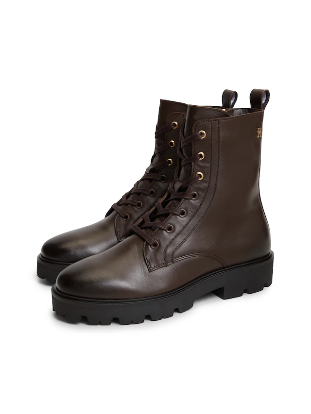 Tommy Hilfiger Schnürstiefelette »TH STUD LEATHER LACE-UP BOOT« Blockabsatz, Schnürboots mit zusätzlichem Innenreißverschluss