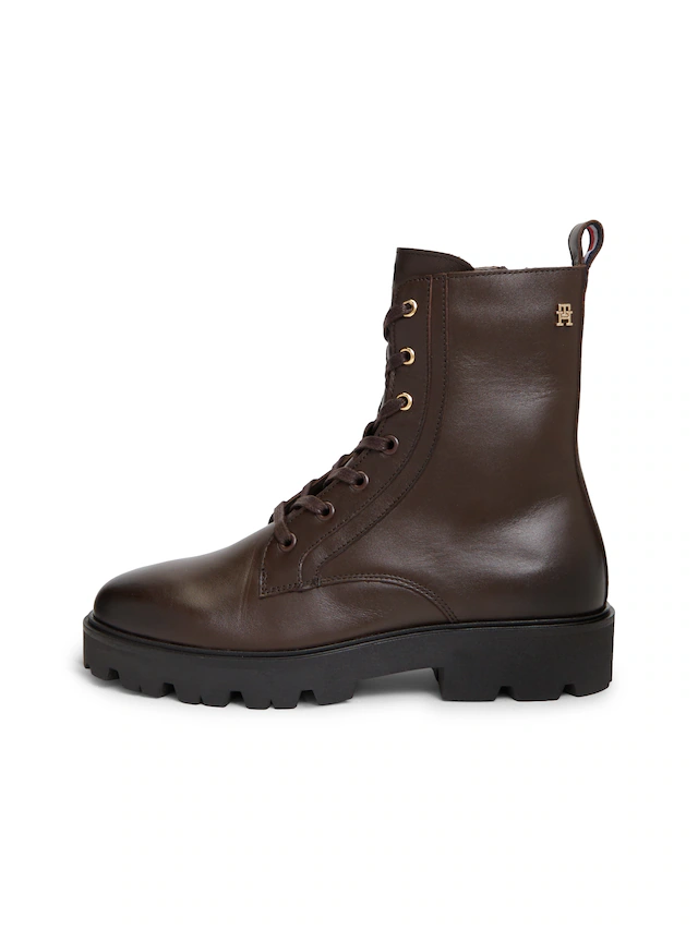 Tommy Hilfiger Schnürstiefelette »TH STUD LEATHER LACE-UP BOOT« Blockabsatz, Schnürboots mit zusätzlichem Innenreißverschluss
