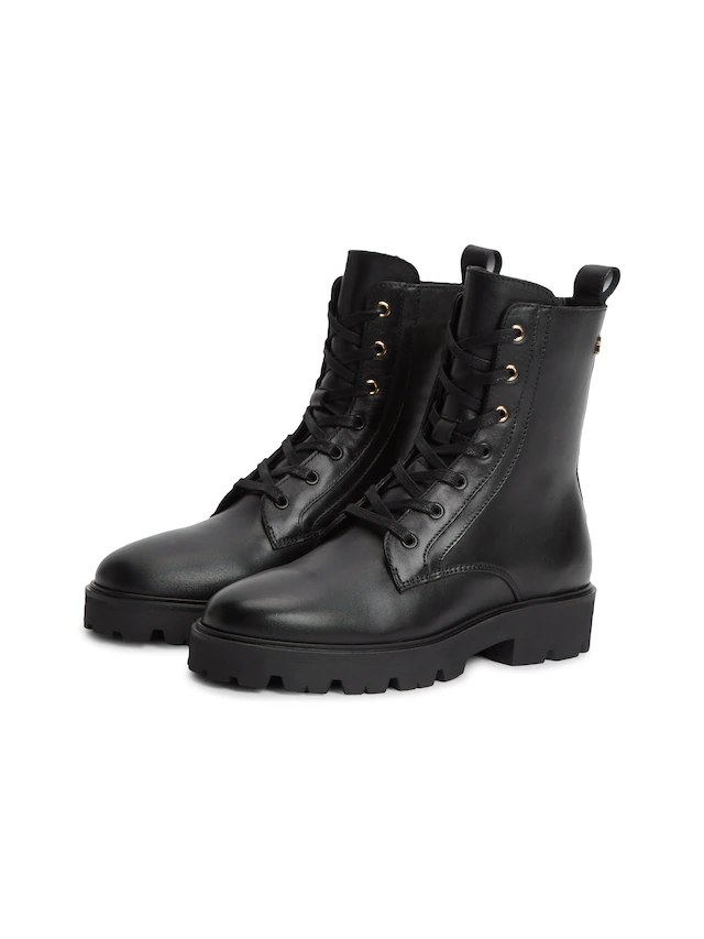 Tommy Hilfiger Schnürstiefelette »TH STUD LEATHER LACE-UP BOOT« Blockabsatz, Schnürboots mit zusätzlichem Innenreißverschluss