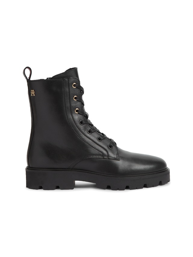 Tommy Hilfiger Schnürstiefelette »TH STUD LEATHER LACE-UP BOOT« Blockabsatz, Schnürboots mit zusätzlichem Innenreißverschluss