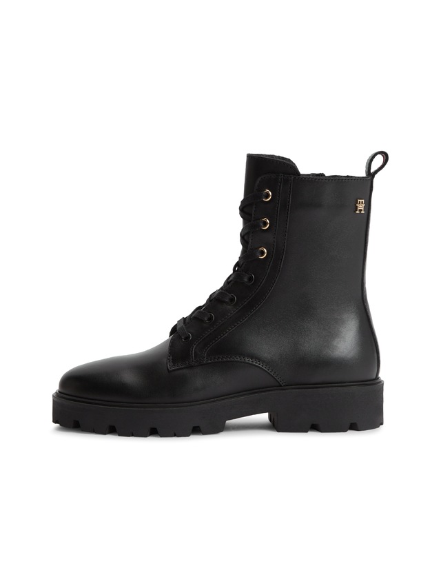 Tommy Hilfiger Schnürstiefelette »TH STUD LEATHER LACE-UP BOOT« Blockabsatz, Schnürboots mit zusätzlichem Innenreißverschluss