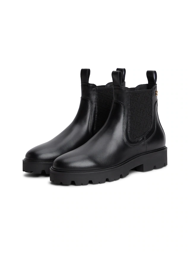 Tommy Hilfiger Chelseaboots »TH MONOGRAM LEATHER CHELSEA BOOT« Blockabsatz, Schlupfboots, mit beidseitigem Stretcheinsatz