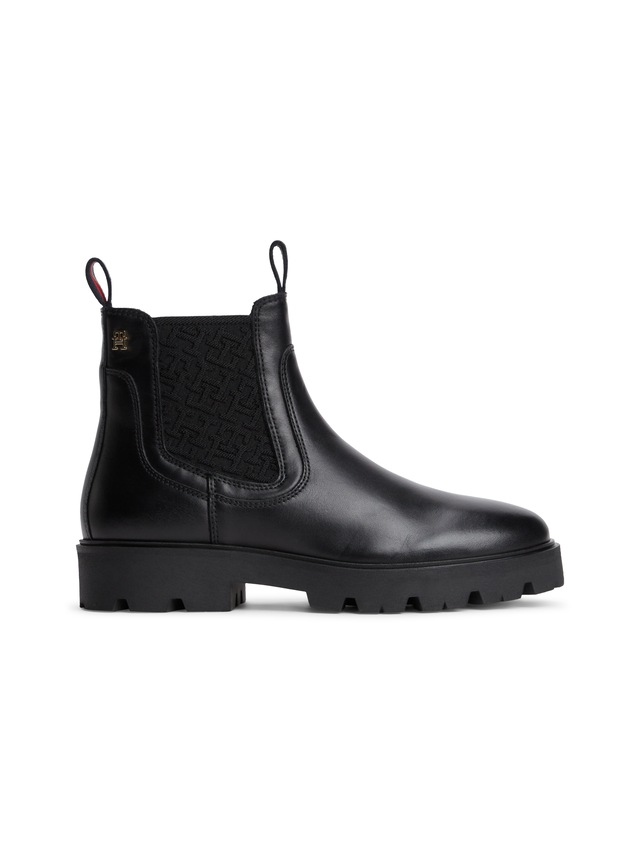 Tommy Hilfiger Chelseaboots »TH MONOGRAM LEATHER CHELSEA BOOT« Blockabsatz, Schlupfboots, mit beidseitigem Stretcheinsatz