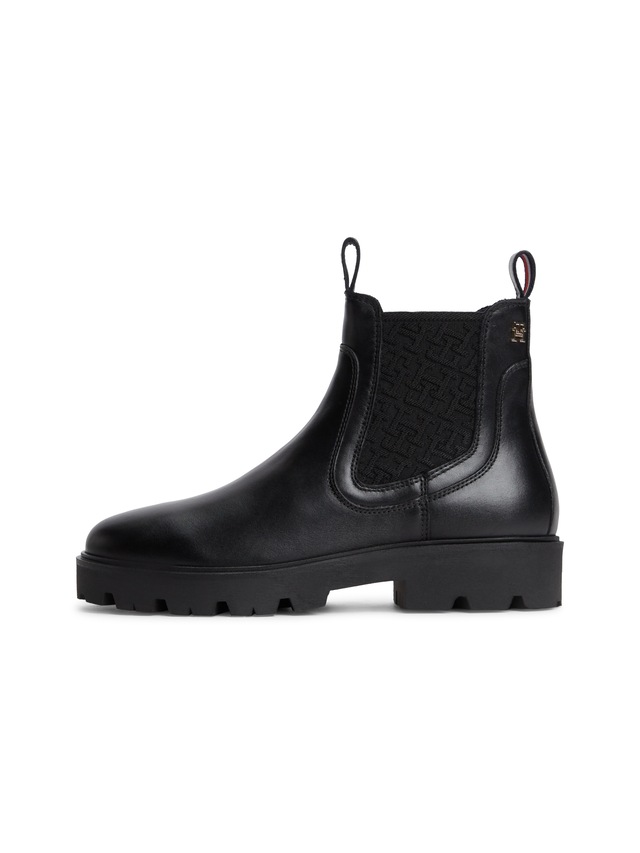 Tommy Hilfiger Chelseaboots »TH MONOGRAM LEATHER CHELSEA BOOT« Blockabsatz, Schlupfboots, mit beidseitigem Stretcheinsatz