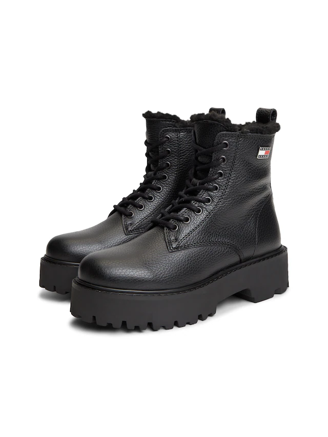 Tommy Jeans Winterstiefelette »TJW PLATFORM BOOTS WL« Blockabsatz, Schnürboots, Winterboots mit seitlicher Logoflag