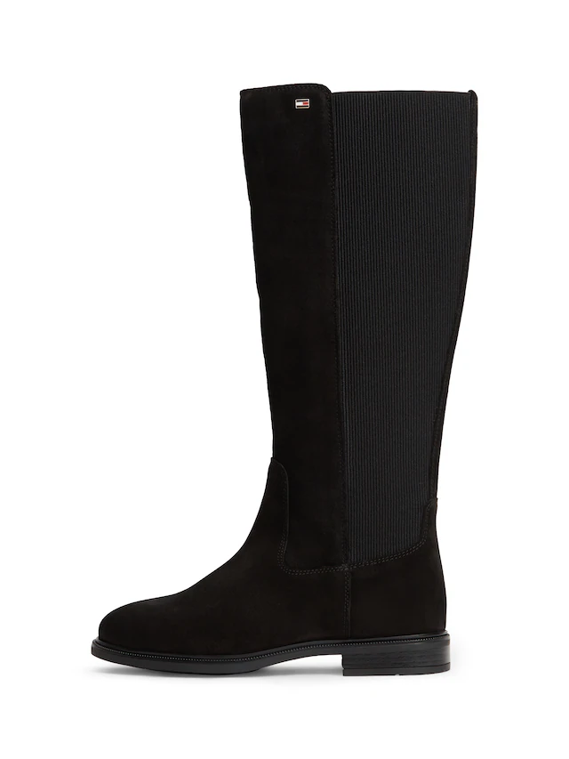 Tommy Hilfiger Stiefel »ENAMEL FLAG SUEDE HIGH CHELSEA« Blockabsatz, Langschaftstiefel mit Label-Flag