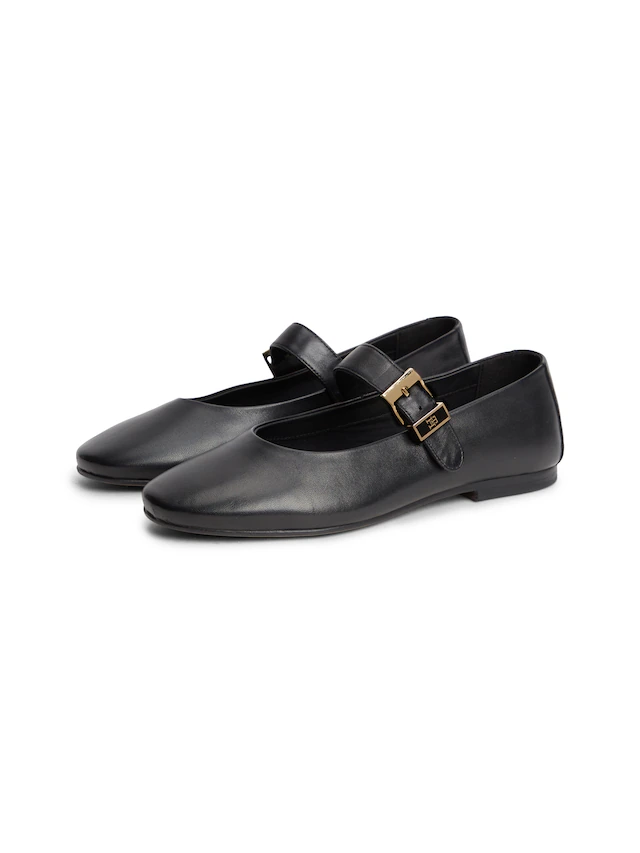 Tommy Hilfiger Riemchenballerina »TH BUCKLE LEATHER BALLERINA« Businessschuh, mit verstellbarer Schnalle über den Rist, schmale Form.