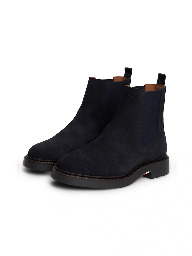 Tommy Hilfiger Chelseaboots »CORPORATE CASUAL SUEDE CHELSEA« Blockabsatz, Stiefelette mit praktischer Anziehlasche, schmale Form