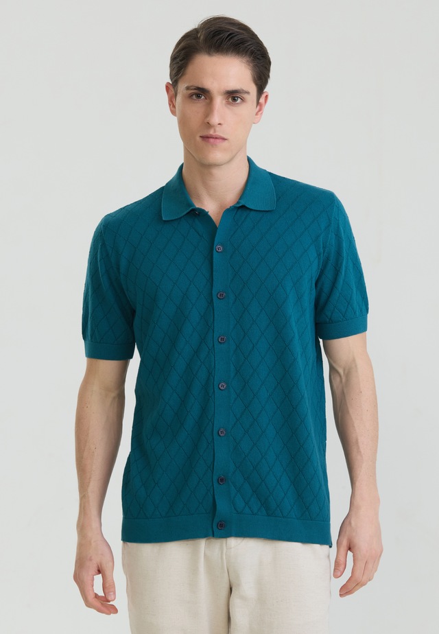 Felix Hardy Kurzarmhemd »Kurzärmeliges Basic-Strickhemd mit Knöpfen«