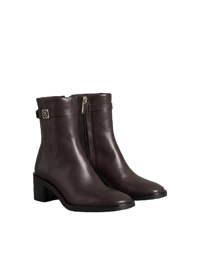 Calvin Klein Stiefelette »BLOCK HEEL ANK BOOT LTH HDW« Ankle Boots mit CK-Schnalle, eckige Schuhspitze und Reißverschluss