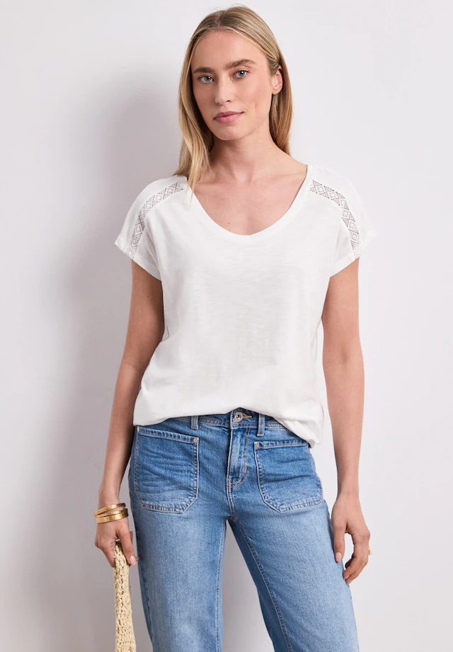 STREET ONE T-Shirt mit abgerundetem V-Ausschnitt
