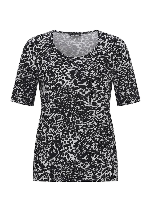 GOLDNER Kurzarmshirt »Kurzgröße Viskoseshirt mit Leo Print« stretchbequemer Viskosejersey
