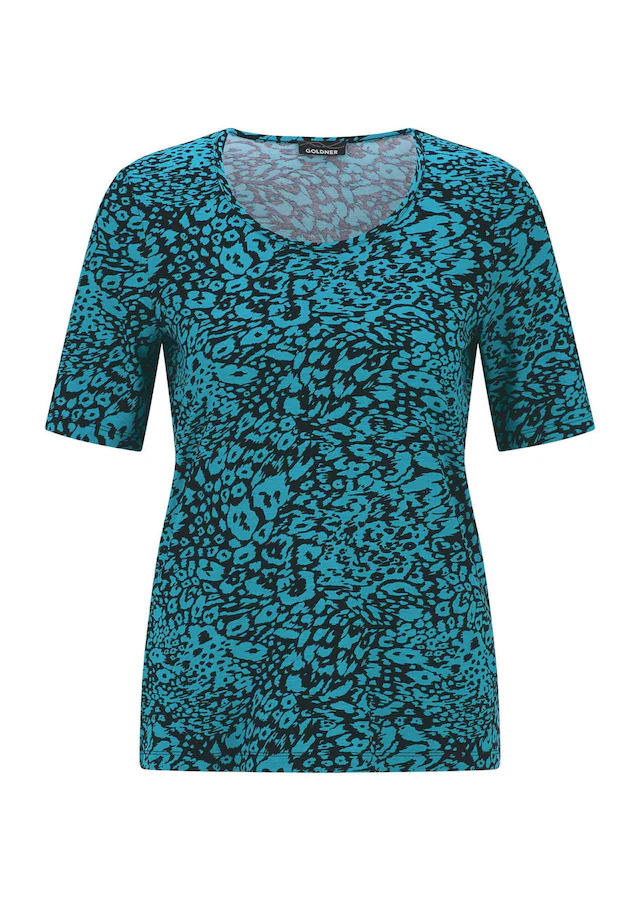 GOLDNER Kurzarmshirt »Viskoseshirt mit Leo Print« stretchbequemer Viskosejersey