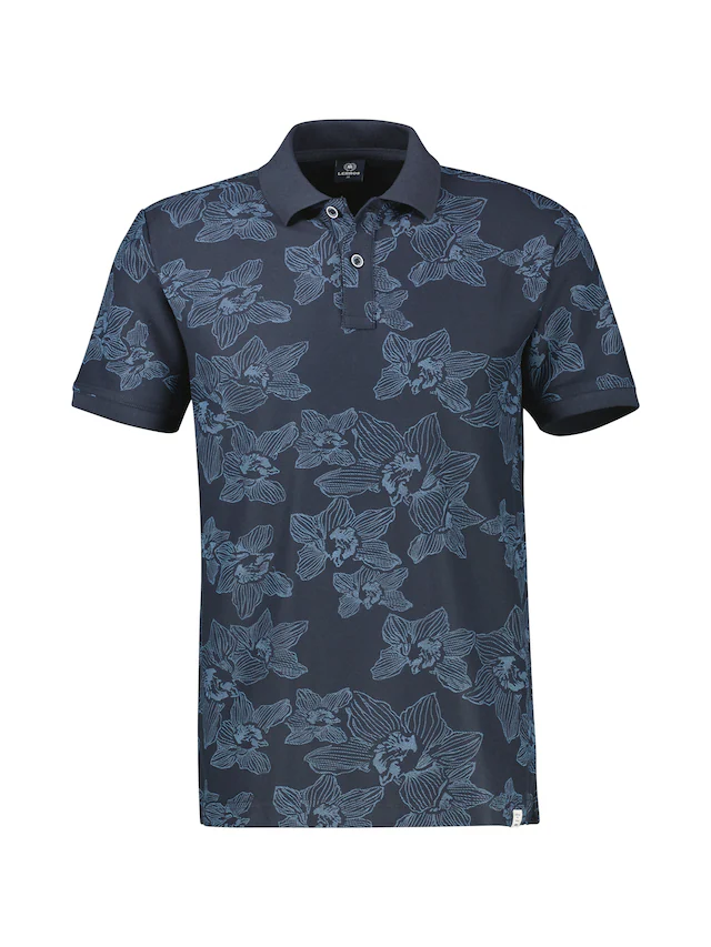 LERROS Poloshirt »Poloshirt mit floralem Allover-Print und Flachstrickkragen«