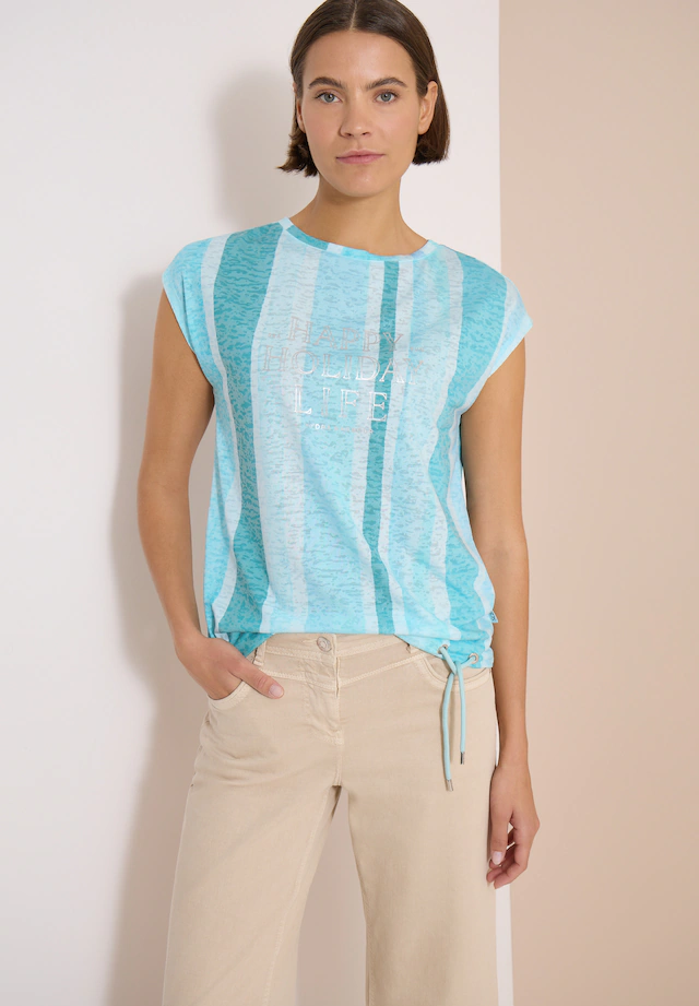 Cecil Kurzarmshirt Sommershirt in Ausbrenner-Optik/Streifen-Muster