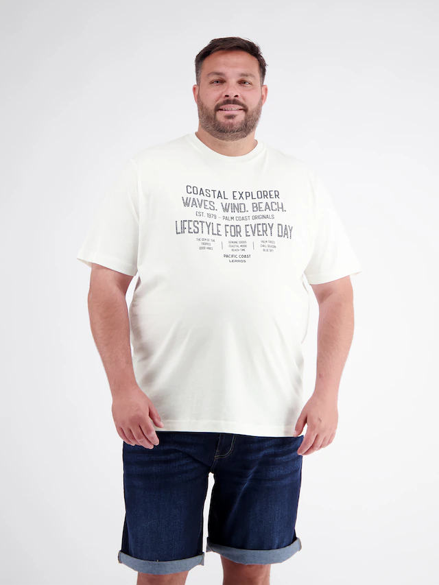 LERROS Rundhalsshirt »T-Shirt aus reiner Baumwolle mit Slogan-Print, große Größen«
