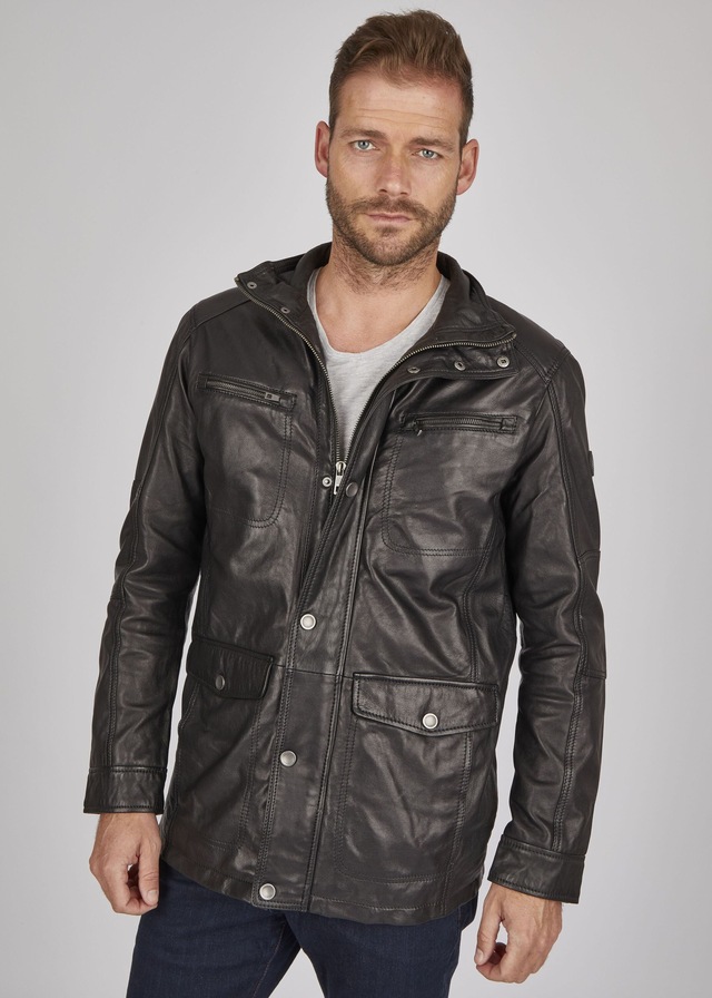 bugatti Lederjacke »BUDAVID« ohne Kapuze mit Pattentaschen und Abdeckleiste