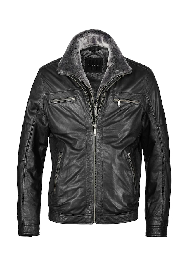 bugatti Lederjacke »BUHEAVEN« ohne Kapuze mit Reißverschlusstaschen
