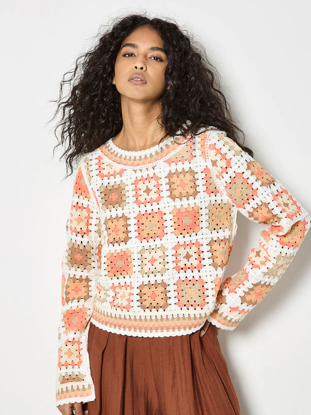 Apricot Strickpullover »ohne Verschluss« mit Häkelquadraten