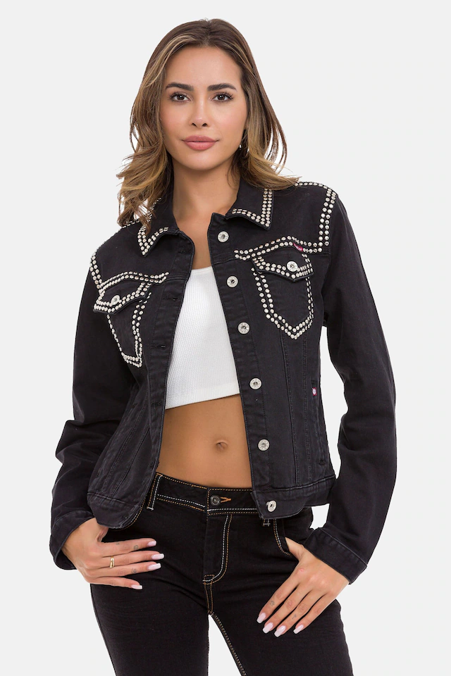 Cipo & Baxx Jeansjacke »WJ213« ohne Kapuze auffällige Nieten-Details