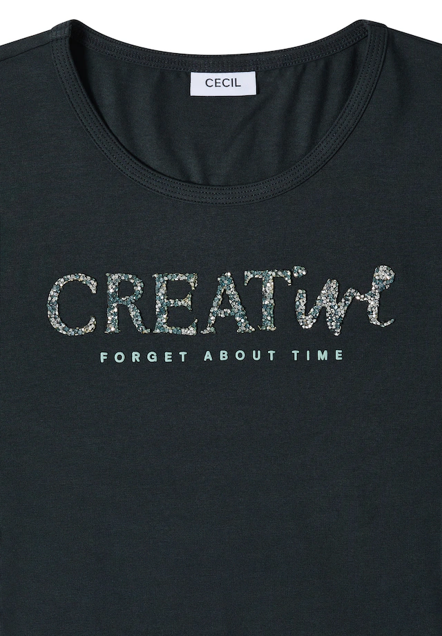 Cecil Print-Shirt Sommershirt mit Rundhals und Glitzer-Wording
