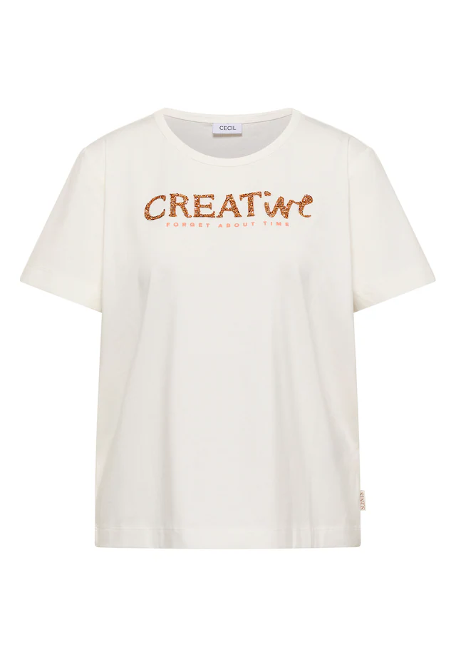 Cecil Print-Shirt Sommershirt mit Rundhals und Glitzer-Wording