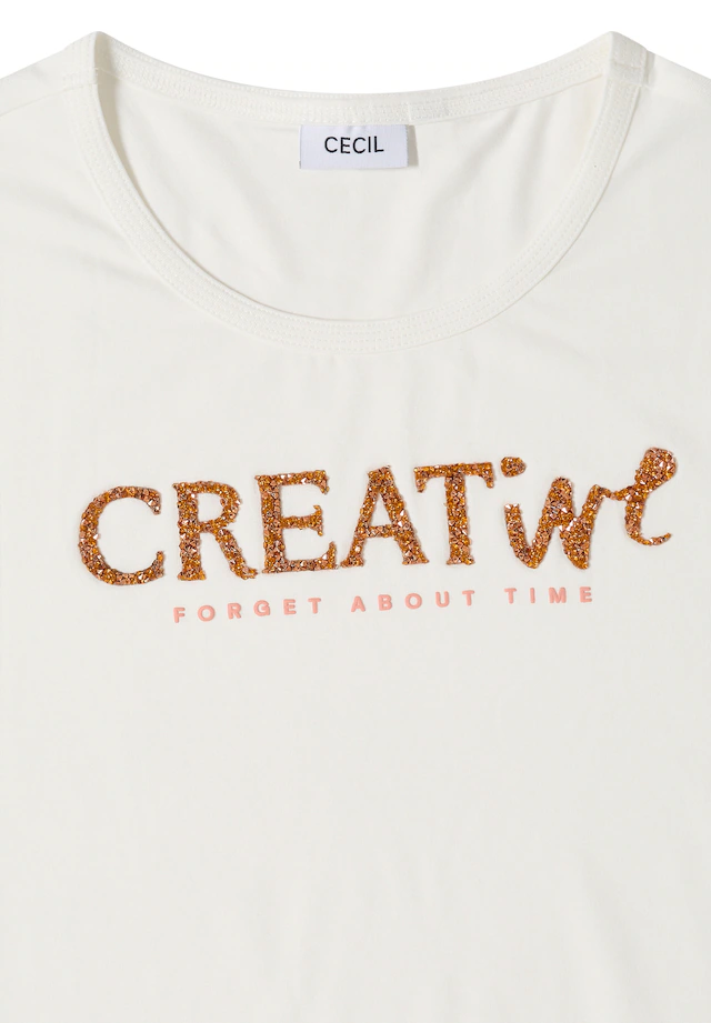 Cecil Print-Shirt Sommershirt mit Rundhals und Glitzer-Wording
