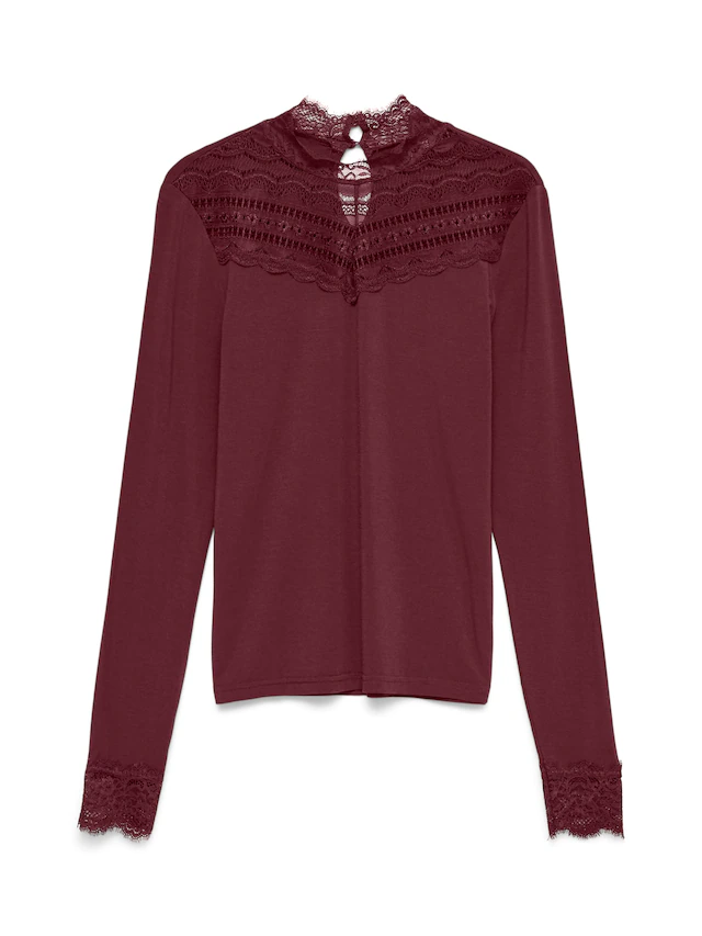 Vero Moda Langarmshirt »VMSKYE LS HIGHNECK LACE TOP JRS« Materialmix mit Wolle, slim fit, Spitze