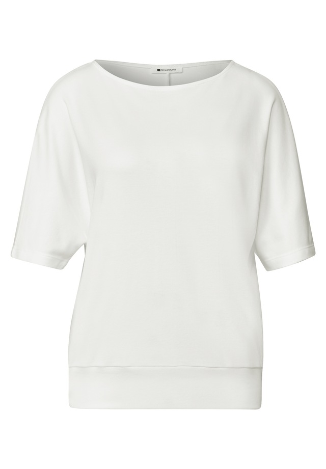 STREET ONE Rundhalsshirt Sommershirt mit Boat Neck und Elastikbund