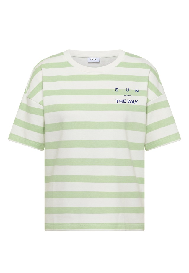 Cecil Kurzarmshirt Sommershirt mit Streifen und Wording-Detail