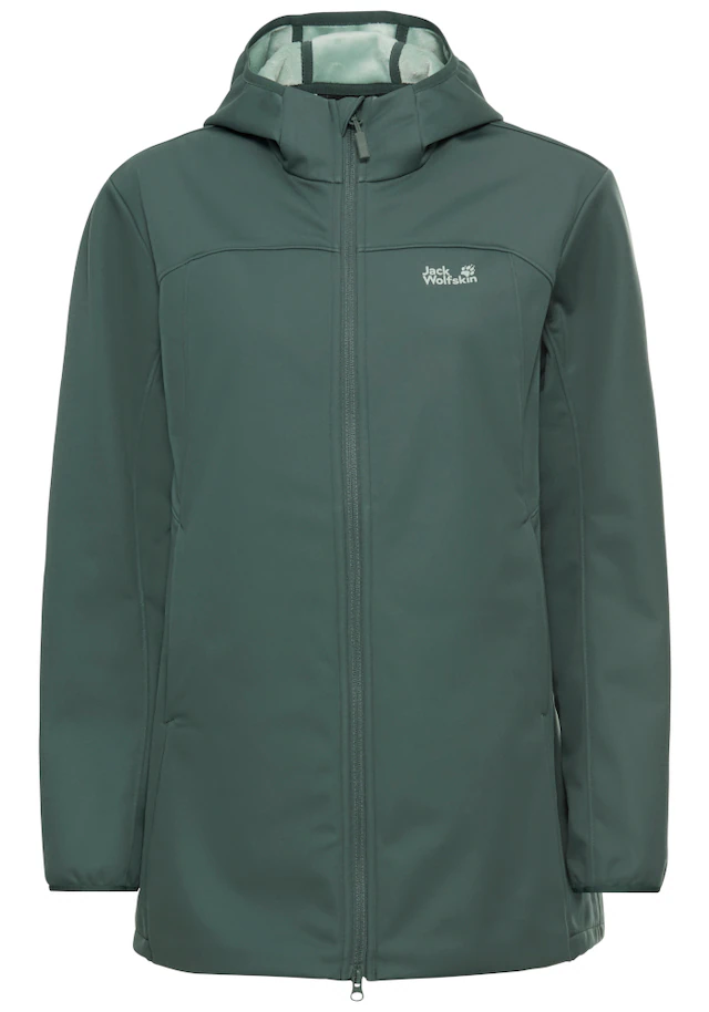 Jack Wolfskin Softshellmantel »WINDHAIN 2 COAT W« Softshellmantel mit Kapuze, winddicht, wasserabweisend