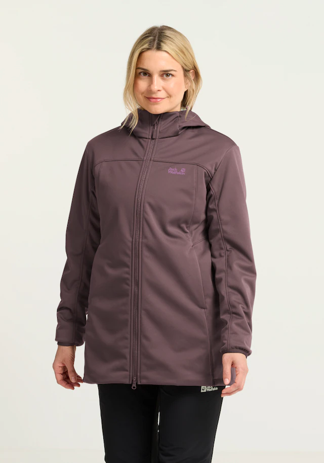 Jack Wolfskin Softshellmantel »WINDHAIN 2 COAT W« Softshellmantel mit Kapuze, winddicht, wasserabweisend