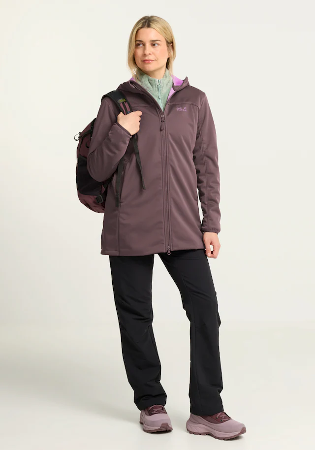 Jack Wolfskin Softshellmantel »WINDHAIN 2 COAT W« Softshellmantel mit Kapuze, winddicht, wasserabweisend