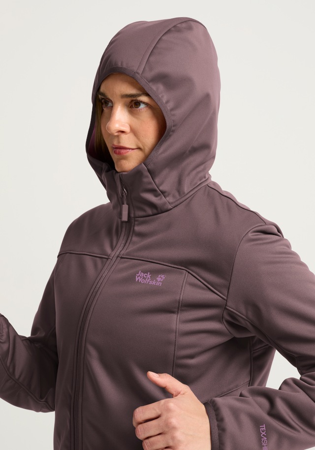 Jack Wolfskin Softshellmantel »WINDHAIN 2 COAT W« Softshellmantel mit Kapuze, winddicht, wasserabweisend