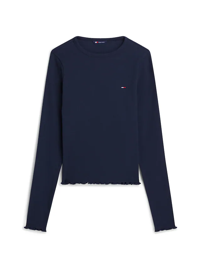 Tommy Jeans Langarmshirt »TJW SLIM SH LETTUCE EDGE RIB LS« mit gerippter Struktur, gewellter Saum