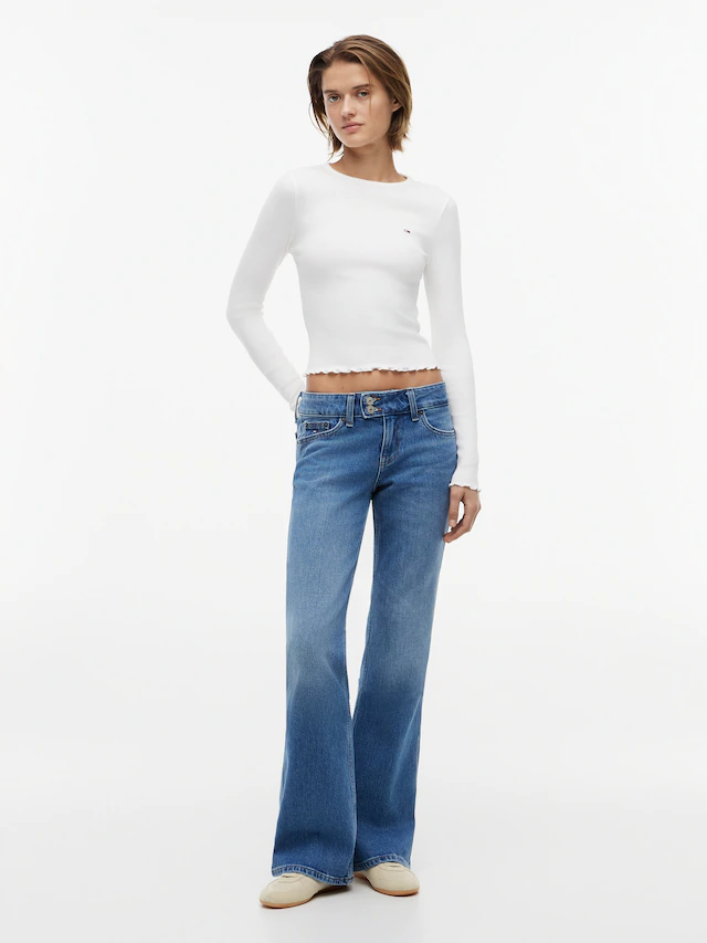 Tommy Jeans Langarmshirt »TJW SLIM SH LETTUCE EDGE RIB LS« mit gerippter Struktur, gewellter Saum
