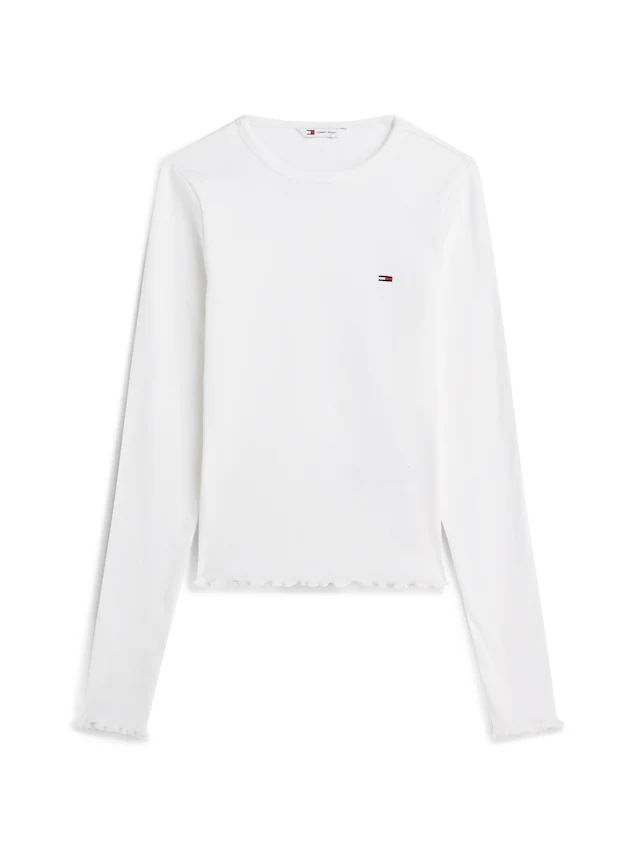 Tommy Jeans Langarmshirt »TJW SLIM SH LETTUCE EDGE RIB LS« mit gerippter Struktur, gewellter Saum