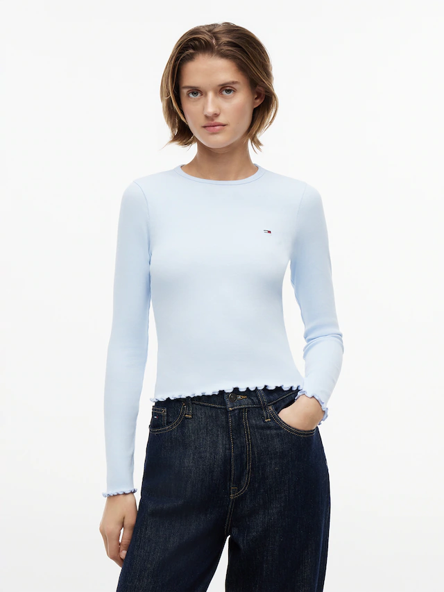 Tommy Jeans Langarmshirt »TJW SLIM SH LETTUCE EDGE RIB LS« mit gerippter Struktur, gewellter Saum