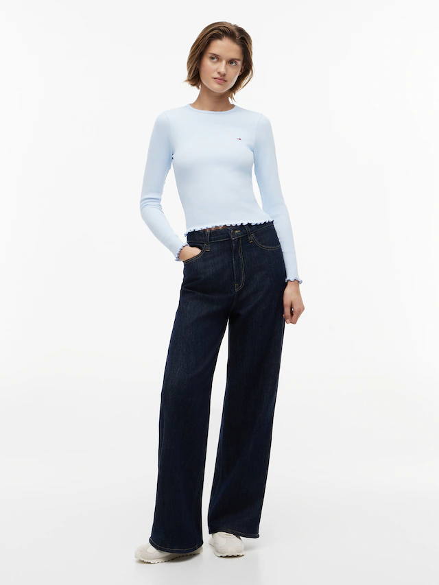 Tommy Jeans Langarmshirt »TJW SLIM SH LETTUCE EDGE RIB LS« mit gerippter Struktur, gewellter Saum