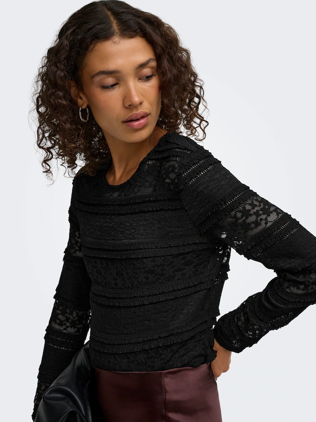 JDY Longsleeve »JDYSARAH L/S LACE TOP JRS NOOS« Kunstfaser, normal geschnitten