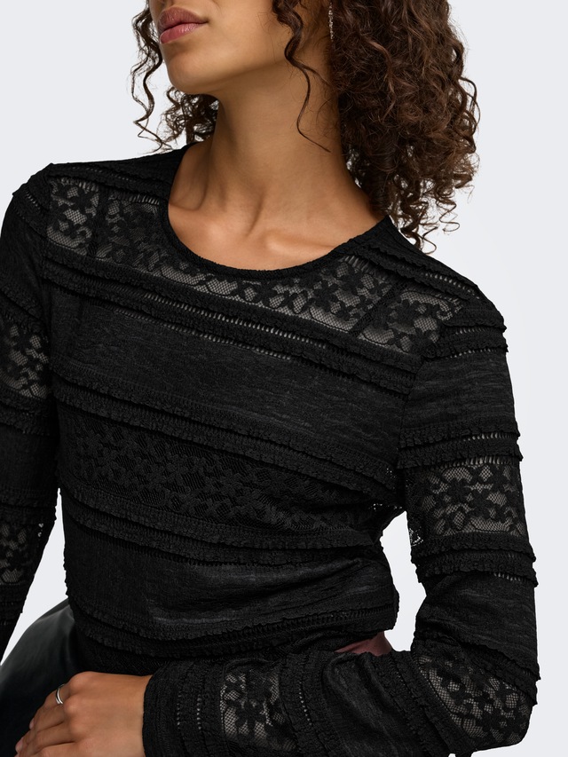 JDY Longsleeve »JDYSARAH L/S LACE TOP JRS NOOS« Kunstfaser, normal geschnitten