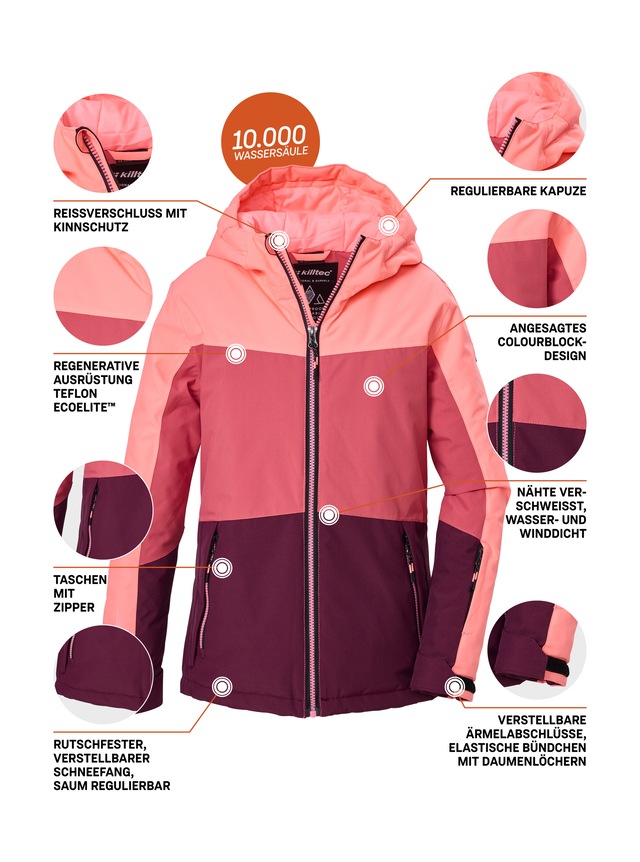 Killtec Skijacke »KSW 198 GRLS SKI JCKT« Wind- und wasserdichte Skijacke mit Colourblock-Design