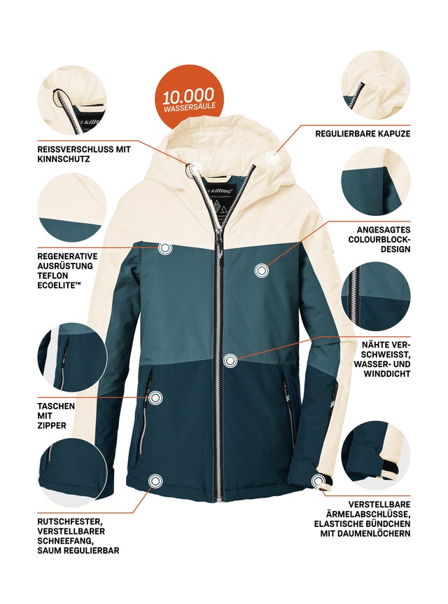 Killtec Skijacke »KSW 198 GRLS SKI JCKT« Wind- und wasserdichte Skijacke mit Colourblock-Design