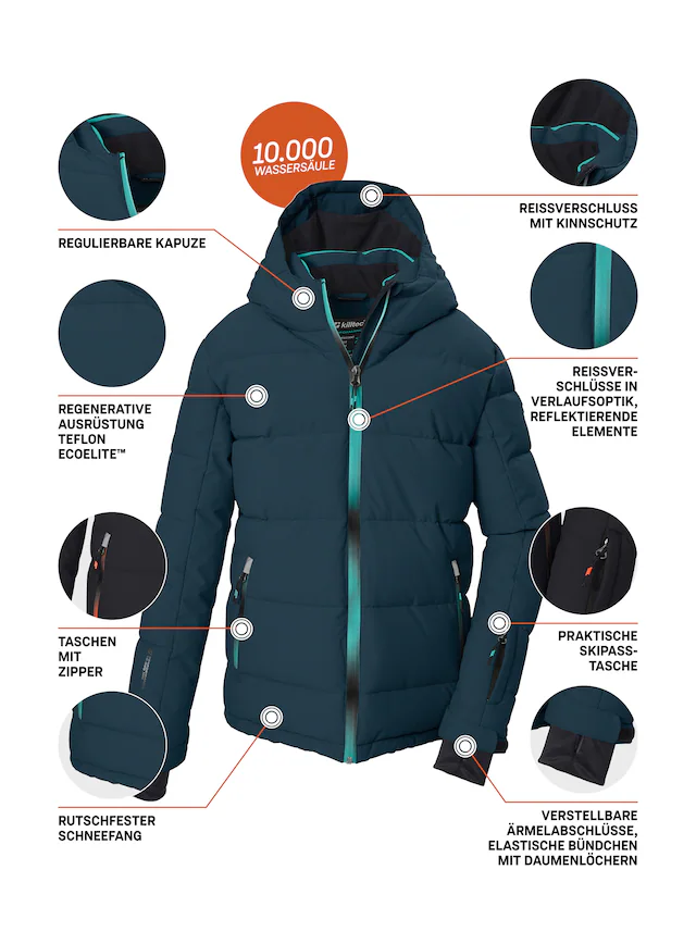Killtec Skijacke »KSW 203 BYS SKI JCKT« Winddichte, wasserabweisende Kinder-Ski-Steppjacke mit Schneefang