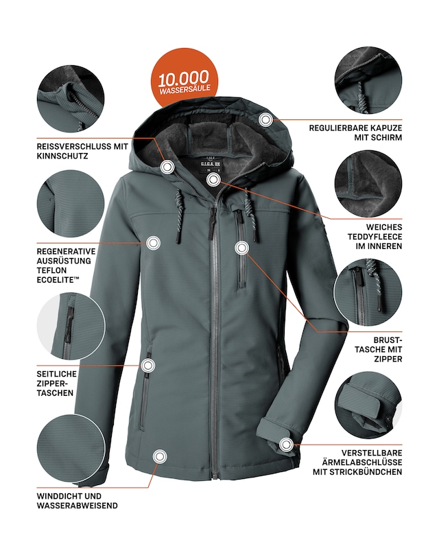 G.I.G.A. DX by killtec Softshelljacke »GW 59 WMN SFTSHLL JCKT« Winddichte, wasserabweisende Damenjacke mit Teddy-Fleecefutter