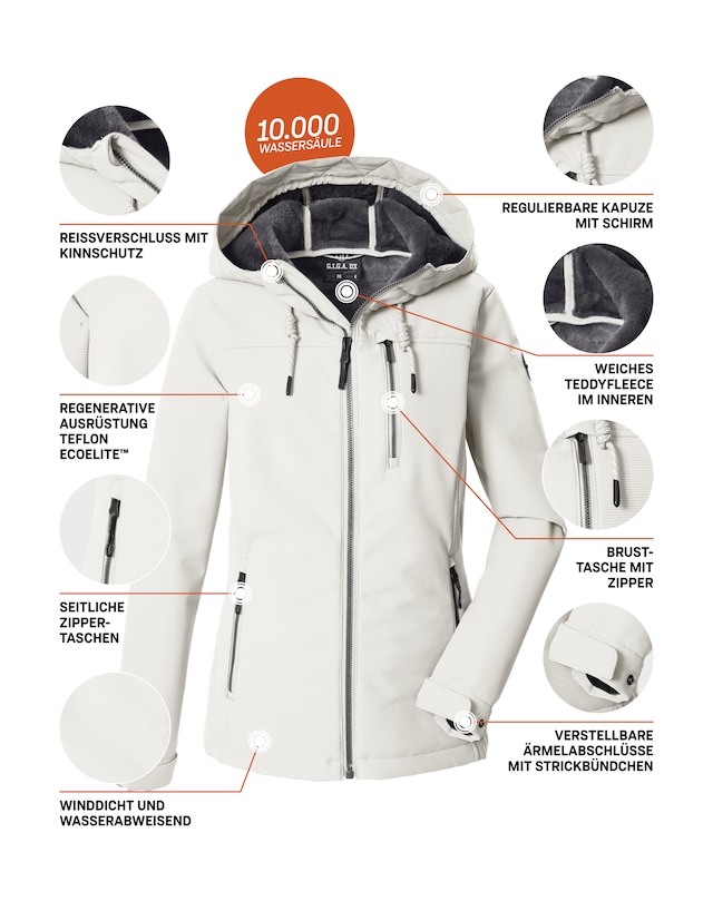 G.I.G.A. DX by killtec Softshelljacke »GW 59 WMN SFTSHLL JCKT« Winddichte, wasserabweisende Damenjacke mit Teddy-Fleecefutter