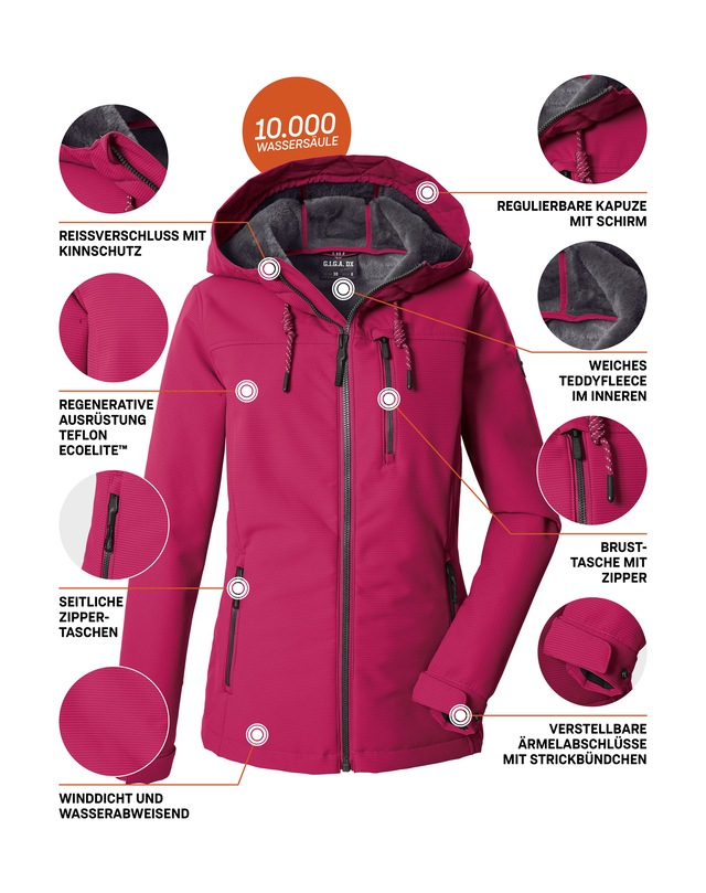 G.I.G.A. DX by killtec Softshelljacke »GW 59 WMN SFTSHLL JCKT« Winddichte, wasserabweisende Damenjacke mit Teddy-Fleecefutter