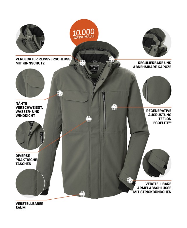 Killtec Funktionsjacke »KOW 42 MN JCKT« Wasserdicht, atmungsaktiv, abnehmbare Kapuze, viele Taschen